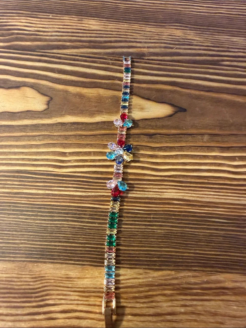 Gold Plated Multicolor Crystal Flower Tennis Bracelet - Women Jewelry